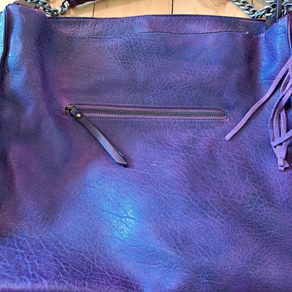 Moda Luxe Hobo Boho Style Vegan Leather Purse Bag Washed Plum w/ Tassel Accents - Picture 2 of 15